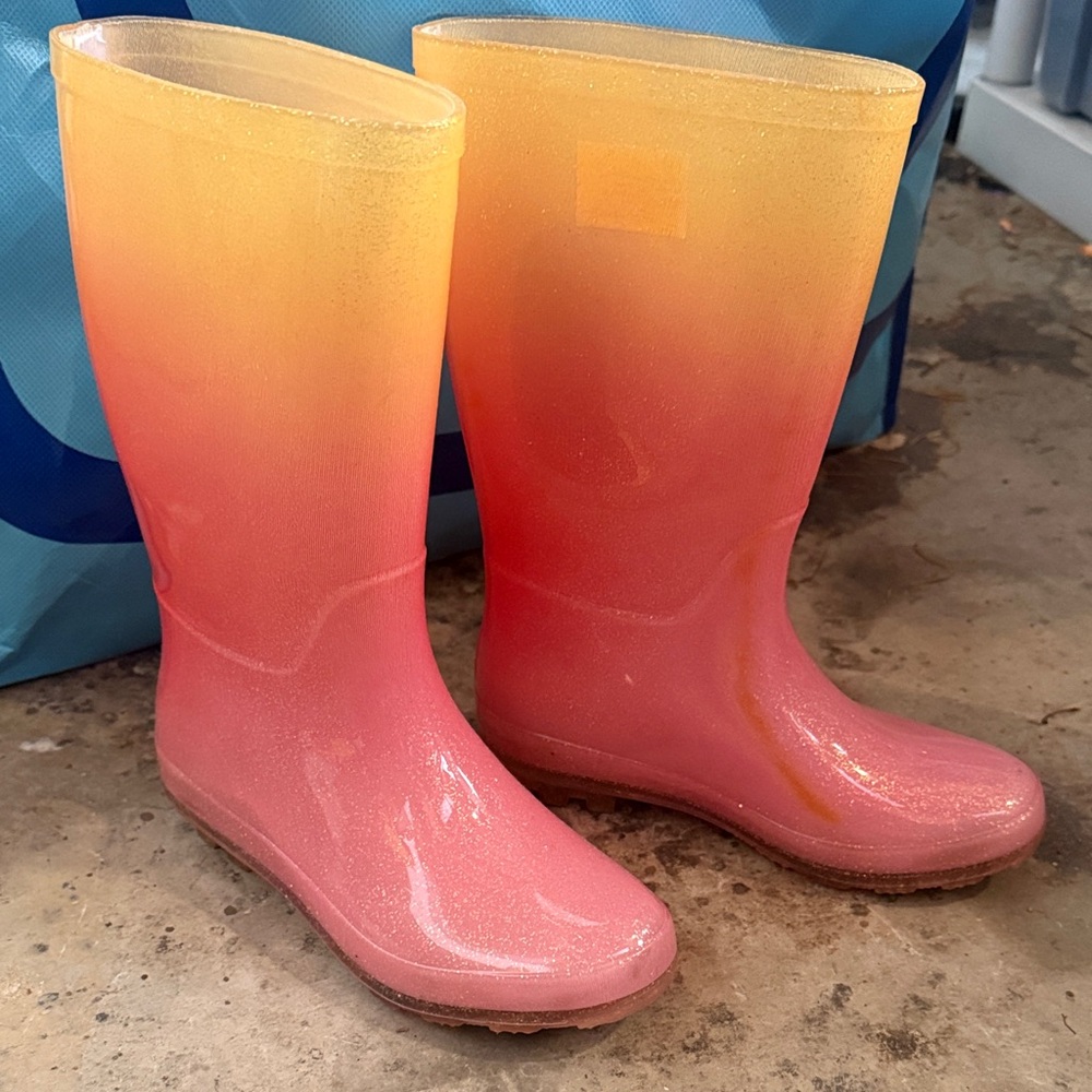 Cat & Jack Girls Gradient Pink Orange Glitter Rain Boots